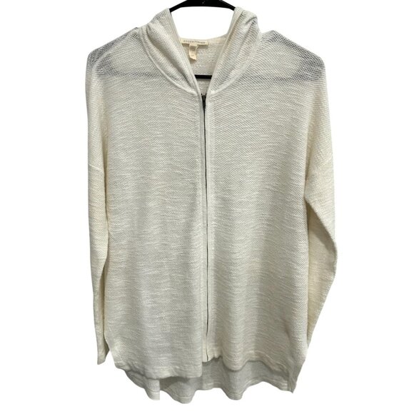 Eileen Fisher Full Zip Hoodie Cardigan Sweater White Sz Small Long Sleeve Knit - Picture 1 of 9